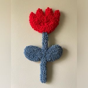 Handcrafted Punch Needle Tufted Wall Art Flower: Red Tulip | Wool/Acrylic